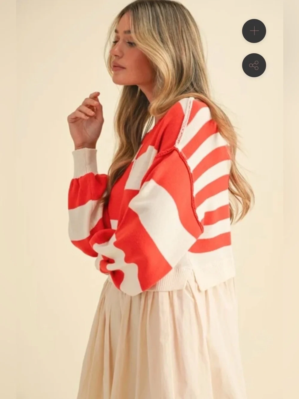 &Merci Mixed Media Stripe Sweater Dress in Red/Ivory Colorblock Knit Cotton
